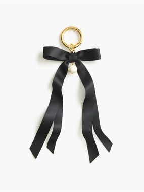 NEW J. Crew | Black Ribbon Bow with Pearl Gold Bag Charm Keychain